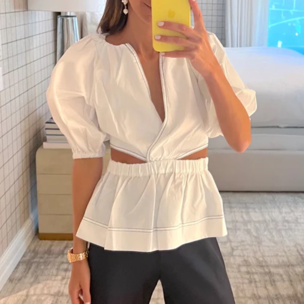 Something Navy Poplin Wrap Top with Cut Outs